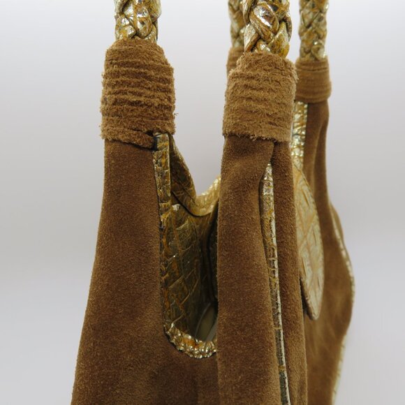 Women Handheld Brown Suede Leather Purse Fatto a Mano by Carlos Falchi Small Bag - Picture 6 of 16